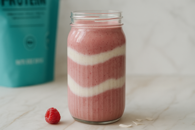 Protein-Smoothie Rezept mit Kokos und Himbeeren